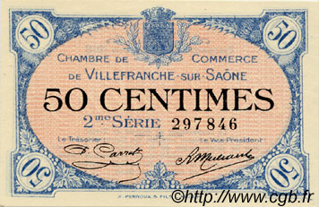 50 Centimes FRANCE regionalismo y varios Villefranche-Sur-Saône 1918 JP.129.07 SC a FDC