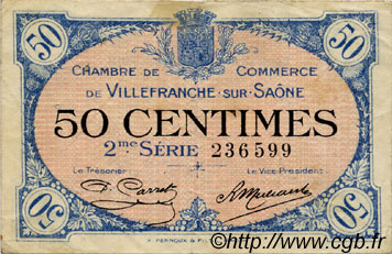 50 Centimes FRANCE Regionalismus und verschiedenen Villefranche-Sur-Saône 1918 JP.129.07 S
