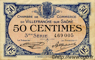 50 Centimes FRANCE Regionalismus und verschiedenen Villefranche-Sur-Saône 1920 JP.129.11 SS to VZ