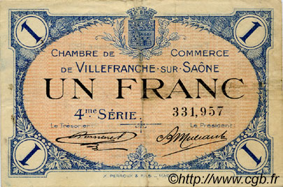 1 Franc FRANCE regionalismo e varie Villefranche-Sur-Saône 1921 JP.129.17 MB