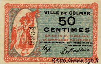 50 Centimes FRANCE regionalism and miscellaneous Colmar 1918 JP.130.01 VF - XF