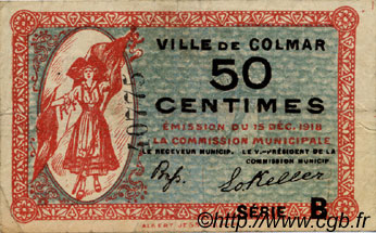 50 Centimes FRANCE regionalismo e varie Colmar 1918 JP.130.02 BB to SPL
