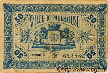 50 Centimes FRANCE regionalismo y varios Mulhouse 1918 JP.132.01 MBC a EBC
