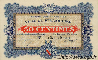 50 Centimes FRANCE regionalismo y varios Strasbourg 1918 JP.133.01 SC a FDC
