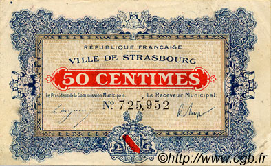 50 Centimes FRANCE regionalism and miscellaneous Strasbourg 1918 JP.133.01 VF - XF