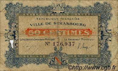 50 Centimes FRANCE Regionalismus und verschiedenen Strasbourg 1918 JP.133.01 S
