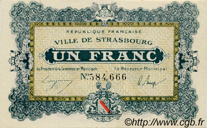 1 Franc FRANCE regionalismo e varie Strasbourg 1918 JP.133.04 AU a FDC