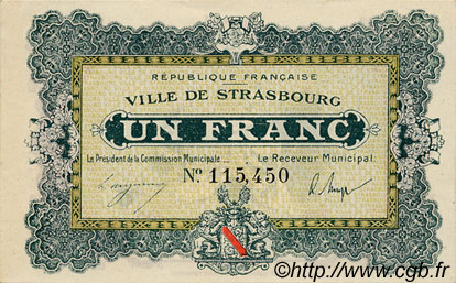 1 Franc FRANCE Regionalismus und verschiedenen Strasbourg 1918 JP.133.04 SS to VZ
