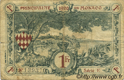 1 Franc FRANCE regionalism and miscellaneous Monaco 1920 JP.136.06 F