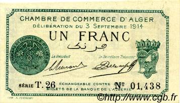1 Franc FRANCE regionalism and miscellaneous Alger 1914 JP.137.04 AU+