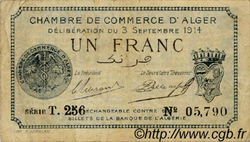 1 Franc FRANCE regionalism and miscellaneous Alger 1914 JP.137.04 F