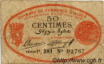 50 Centimes FRANCE regionalismo e varie Alger 1919 JP.137.11 MB