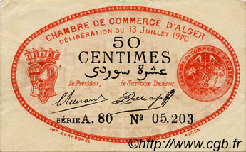 1 Franc FRANCE regionalismo y varios Alger 1920 JP.137.14 MBC a EBC