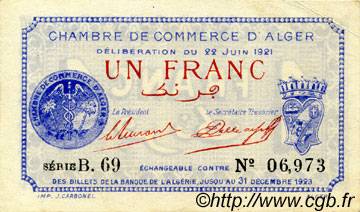 1 Franc FRANCE regionalism and various Alger 1921 JP.137.18 AU+