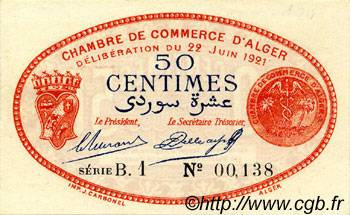 50 Centimes FRANCE regionalismo e varie Alger 1921 JP.137.19 AU a FDC
