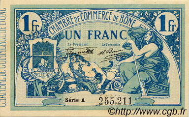 1 Franc FRANCE regionalism and various Bône 1917 JP.138.05 AU+