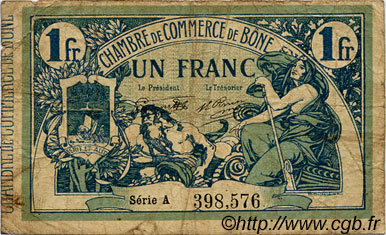 1 Franc FRANCE regionalism and various Bône 1918 JP.138.07 F