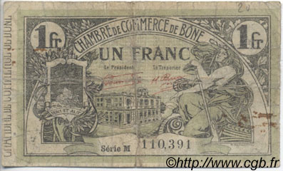 1 Franc FRANCE regionalism and various Bône 1921 JP.138.17 F