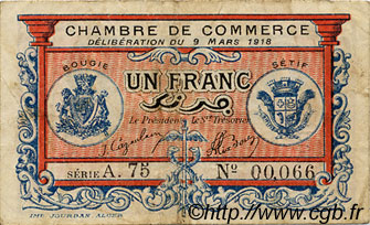 1 Franc FRANCE Regionalismus und verschiedenen Bougie, Sétif 1918 JP.139.06 SS to VZ