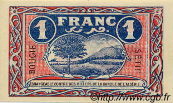 1 Franc Annulé FRANCE Regionalismus und verschiedenen Bougie, Sétif 1918 JP.139.07 SS to VZ
