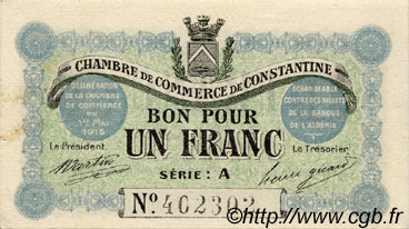 1 Franc FRANCE Regionalismus und verschiedenen Constantine 1915 JP.140.02 SS to VZ