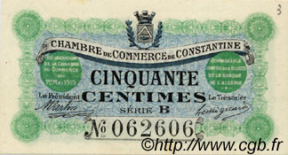 50 Centimes FRANCE regionalism and various Constantine 1915 JP.140.03 AU+