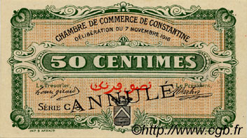 50 Centimes Annulé FRANCE regionalism and various Constantine 1916 JP.140.07 AU+