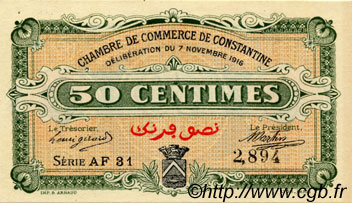 50 Centimes FRANCE Regionalismus und verschiedenen Constantine 1916 JP.140.08 fST to ST