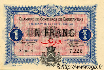 1 Franc FRANCE regionalism and various Constantine 1916 JP.140.10 AU+