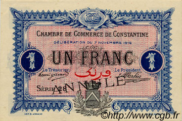 1 Franc Annulé FRANCE regionalismo y varios Constantine 1916 JP.140.11 MBC a EBC