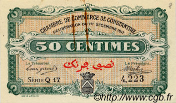 50 Centimes FRANCE regionalismo e varie Constantine 1917 JP.140.12 BB to SPL