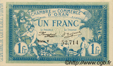1 Franc FRANCE regionalism and miscellaneous Oran 1915 JP.141.08 AU+