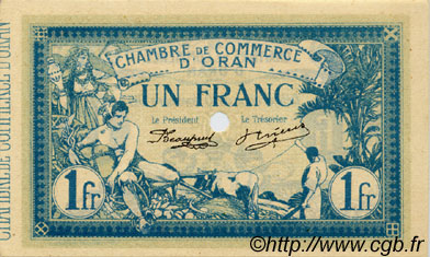 1 Franc Spécimen FRANCE regionalism and various Oran 1915 JP.141.12 AU+
