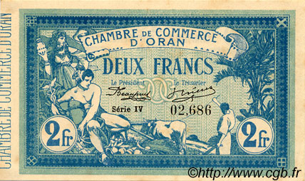 2 Francs FRANCE regionalism and various Oran 1915 JP.141.14 AU+