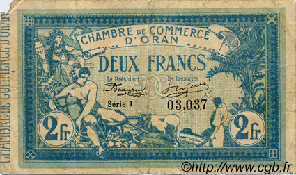 2 Francs FRANCE regionalismo e varie Oran 1915 JP.141.14 MB