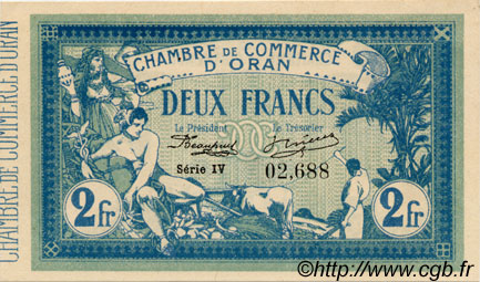 2 Francs FRANCE regionalismo e varie Oran 1915 JP.141.21 AU a FDC