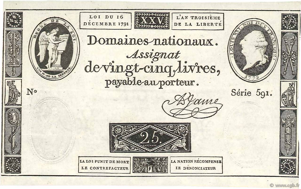 25 Livres FRANCE  1791 Ass.22a SUP