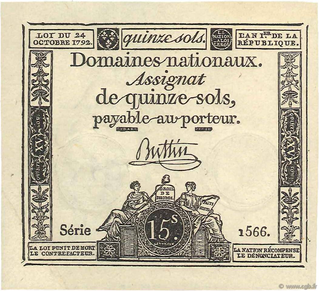 15 Sols FRANCE  1792 Ass.35a SPL