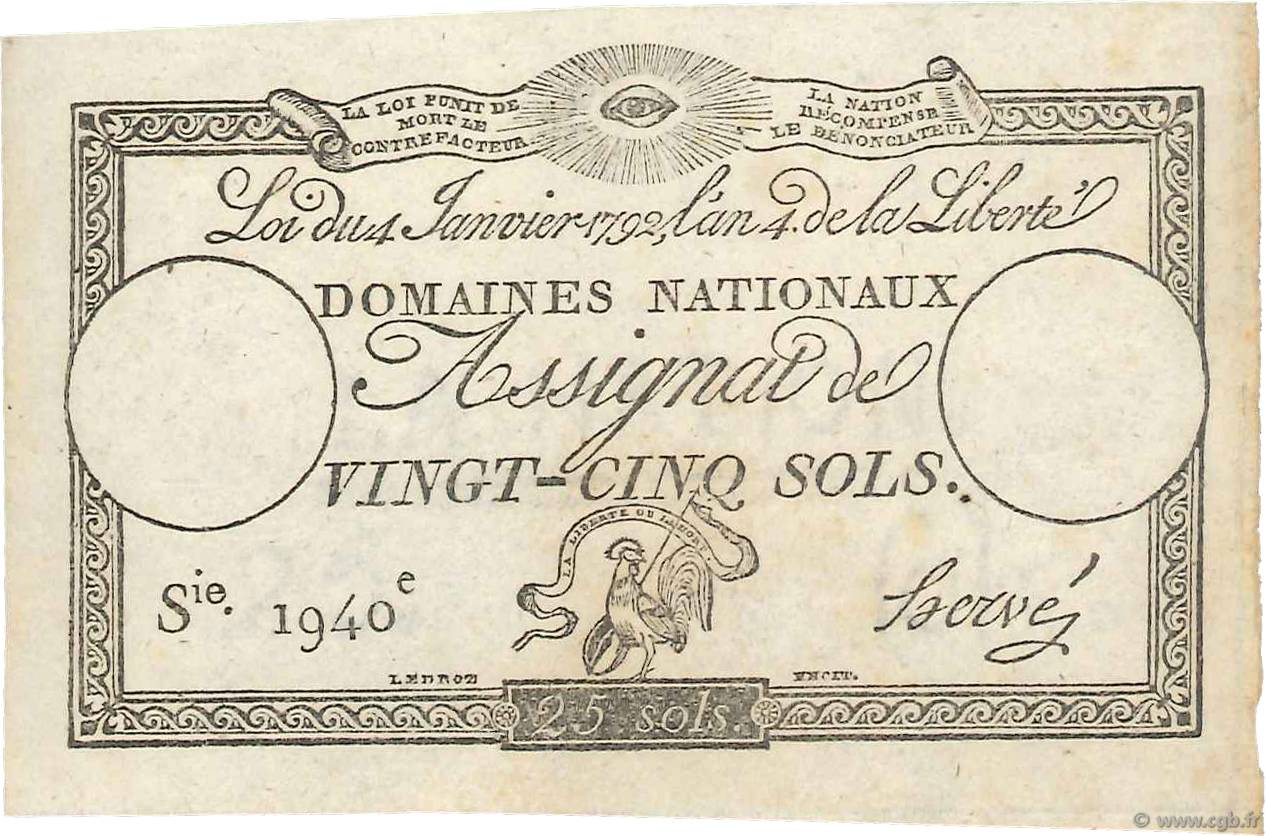 25 Sols Faux FRANCE  1792 Ass.25d AU