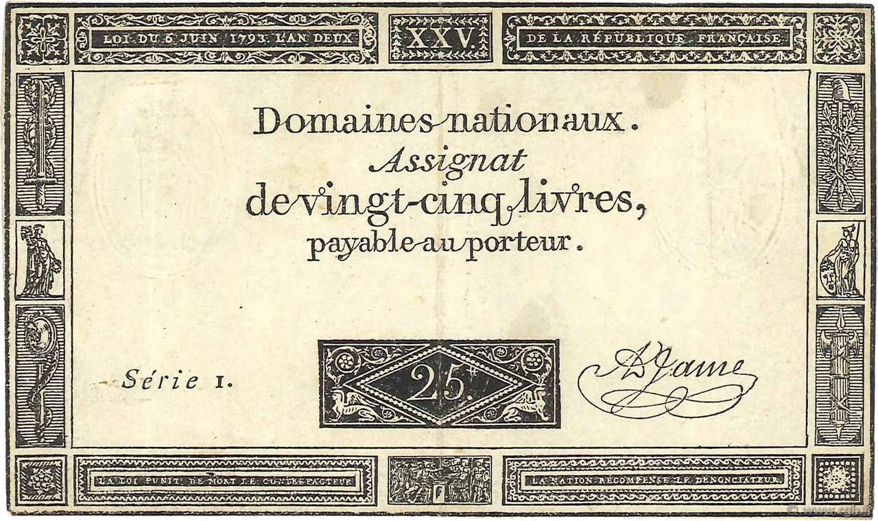 25 Livres Petit numéro FRANCE  1793 Ass.43a SUP