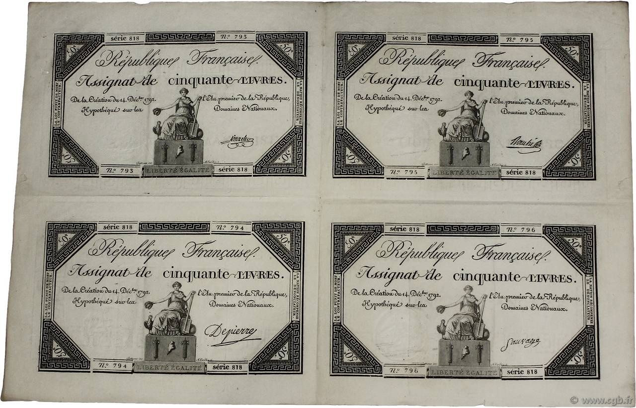 50 Livres Planche FRANCE  1792 Ass.39a-p SUP