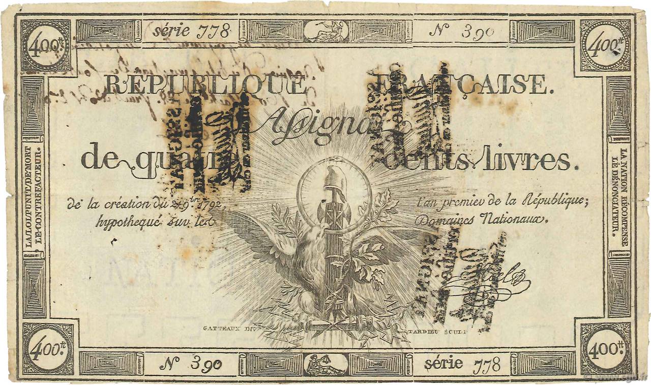 400 Livres Faux FRANCE  1792 Ass.38dx VF