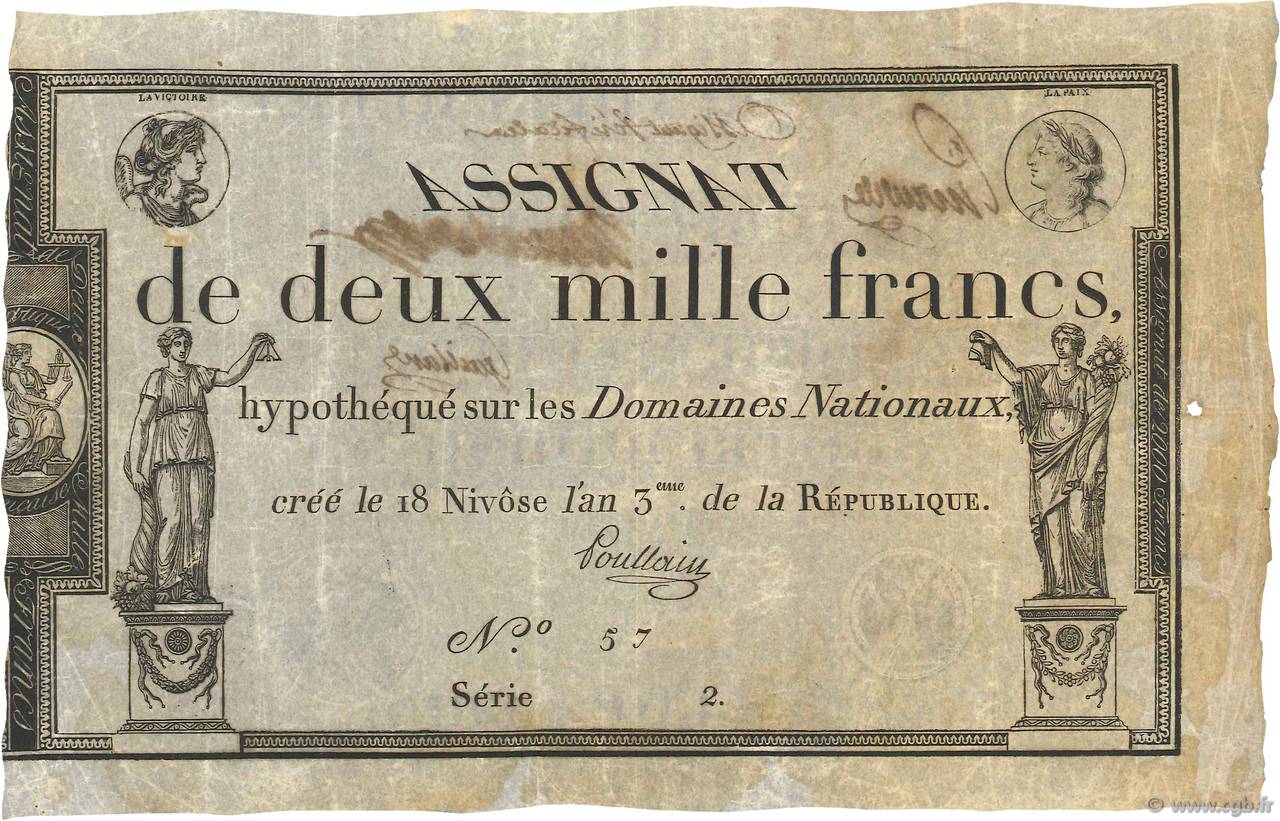 2000 Francs Vérificateur FRANCIA  1795 Ass.51b MBC
