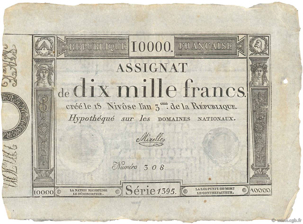 10000 Francs FRANCE  1795 Ass.52a pr.NEUF
