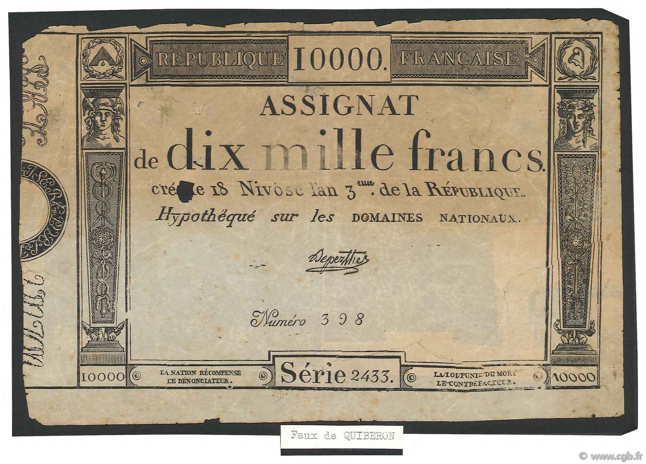 10000 Francs Faux FRANCIA  1795 Ass.52var B