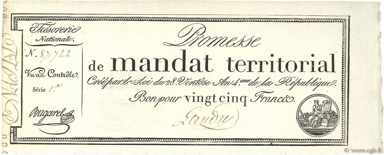 25 Francs sans série FRANCE  1796 Ass.59b NEUF