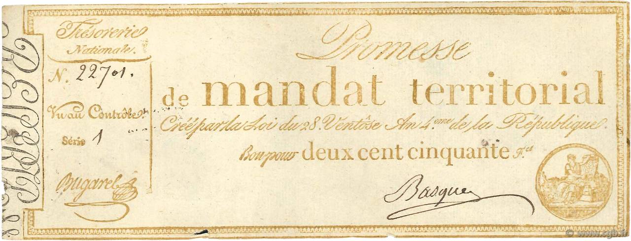 250 Francs avec série Petit numéro FRANCE  1796 Ass.61b SUP+