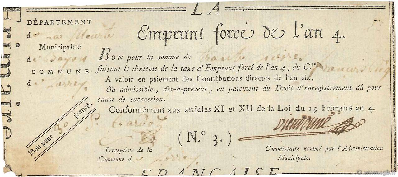 30 Francs FRANCE  1796  SUP