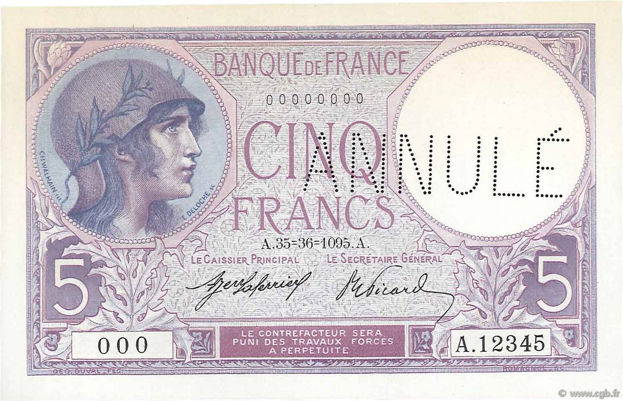 5 Francs FEMME CASQUÉE Épreuve FRANCE  1905 F.03.00Ed NEUF