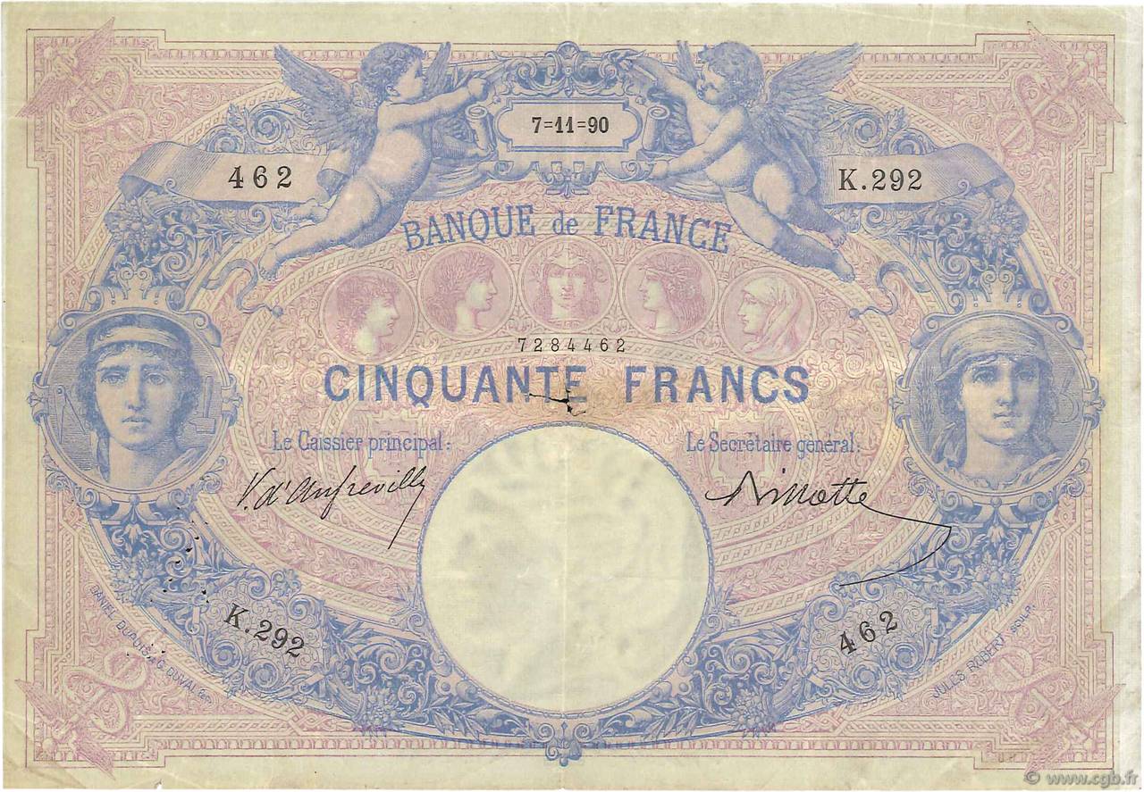 50 Francs BLEU ET ROSE FRANCE  1890 F.14.02 TB